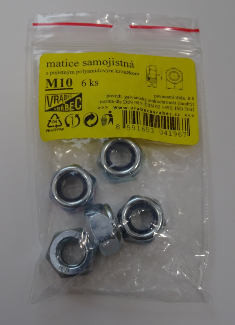 Matice 6hranné samojisticí DIN 985, pozinkované, M10x1.5 mm