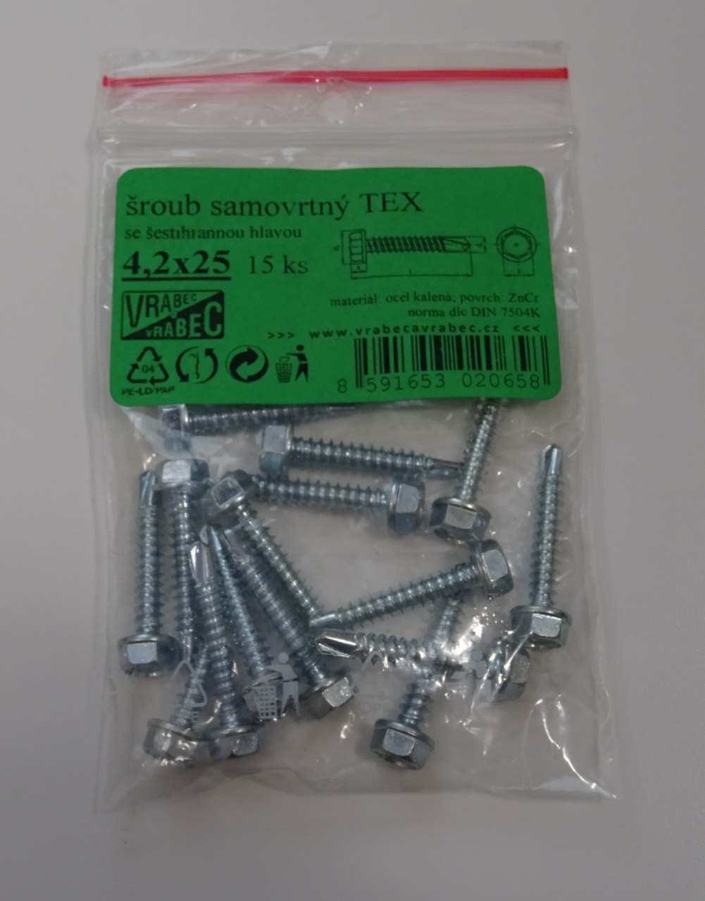 MDtools Šrouby samovývrtné TEX DIN 7504K, 6hranné, pozinkované, různé rozměry Velikost: 3.9x16 mm