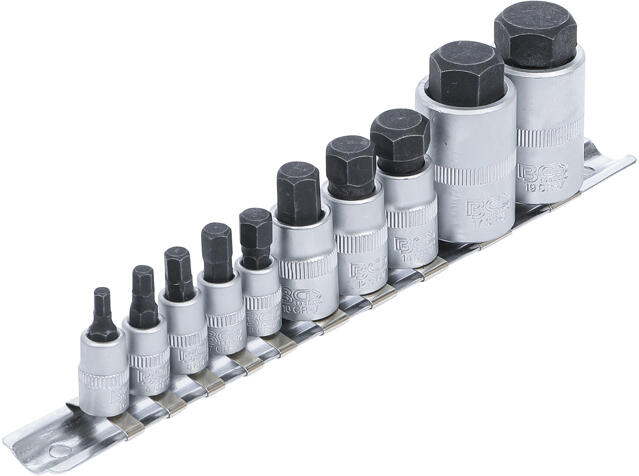 Zástrčné hlavice Imbus, extra krátké, 4-19 mm, 1/4", 3/8", 1/2", sada 10 ks - BGS 5099