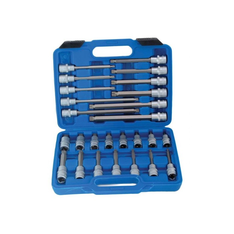 Zástrčné hlavice TORX 1/2", standardní, prodloužené a extra dlouhé, T20-T70, 32 ks - SATRA