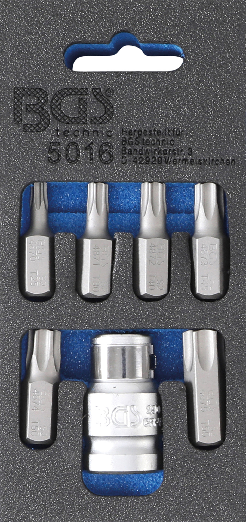 Bity šroubovákové TORX, T25 - T55, s adaptérem 1/2", sada 7 dílů - BGS 5016