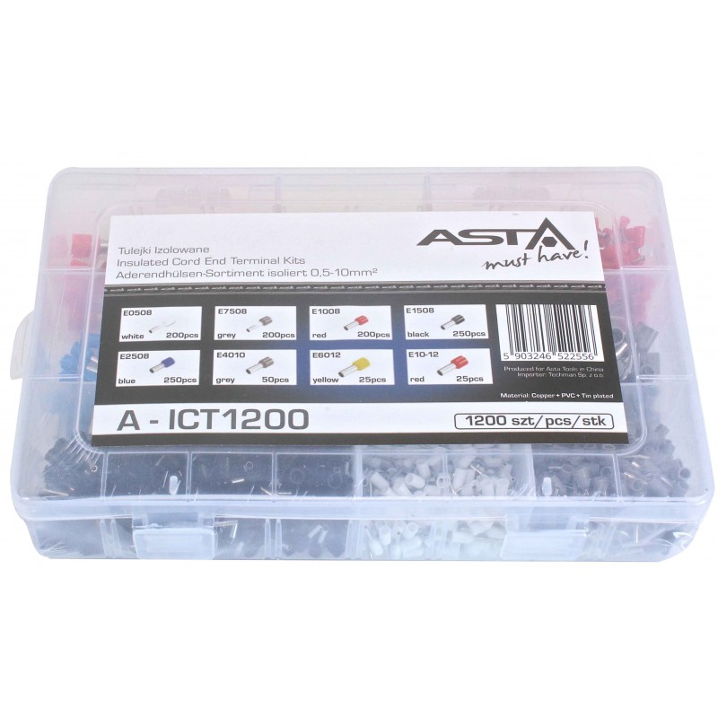 Dutinové elektrické konektory - dutinky, různé druhy, sada 1200 ks - ASTA