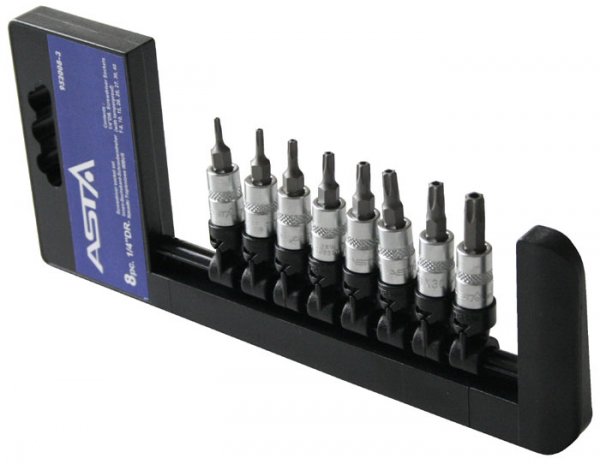 Zástrčné hlavice TORX s otvorem 1/4", TX8 - TX40, sada 8 ks - ASTA