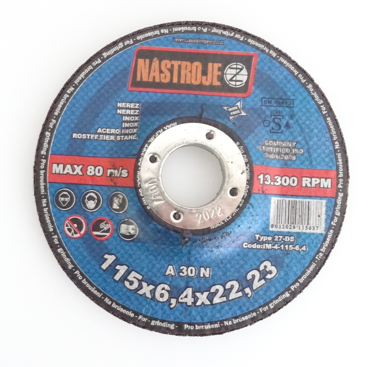 NÁSTROJE CZ Kotouč brusný 115 x 6,4 x 22 mm, na nerez