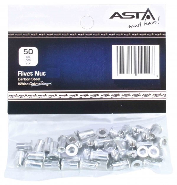 Maticové nýty - nýtovací matice s plochou hlavou, ocel, M10x21 mm, balení 50 ks - ASTA