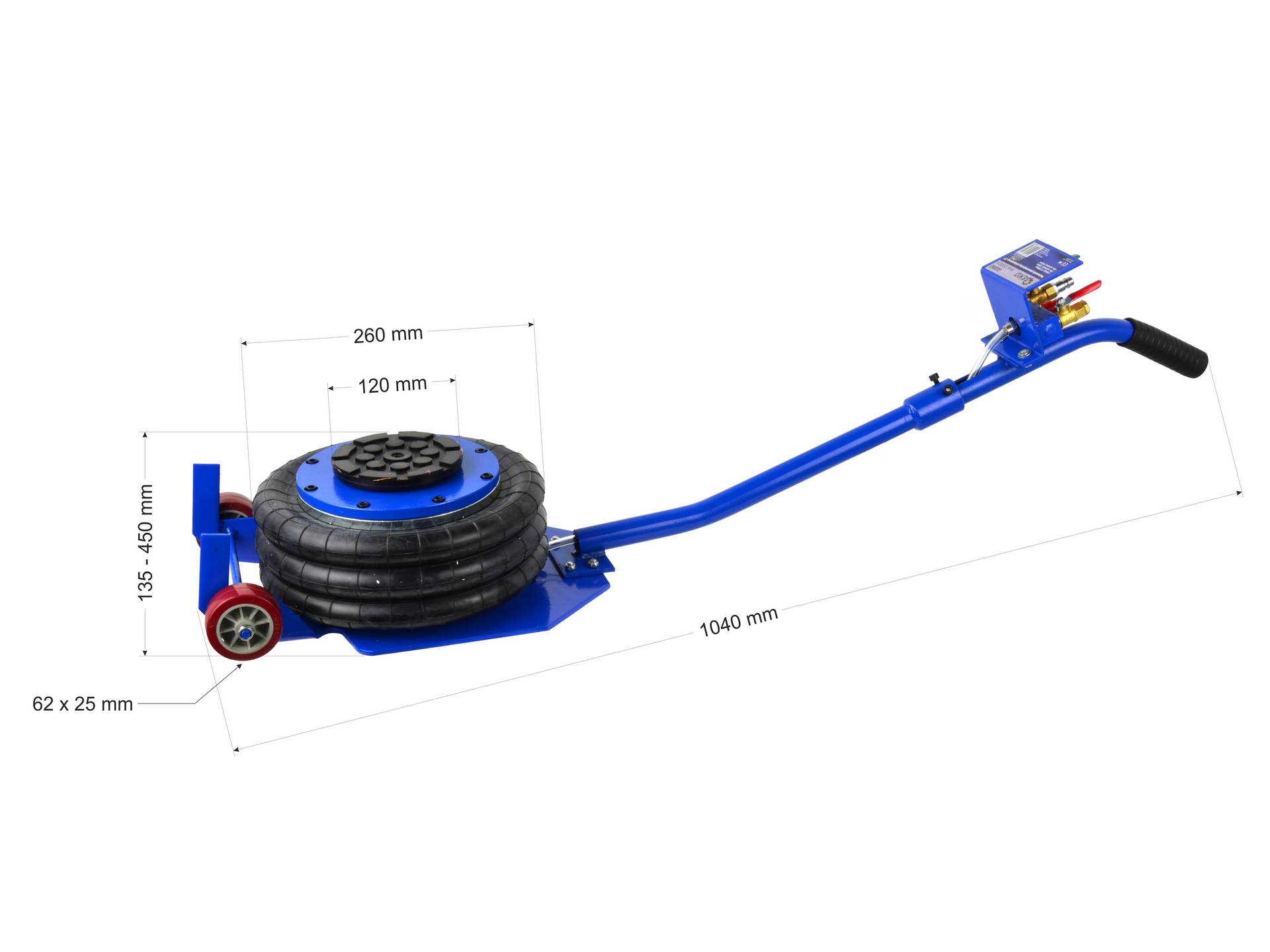 Pojízdný pneumatický měchový zvedák 3t, balonový, 135 - 400 mm