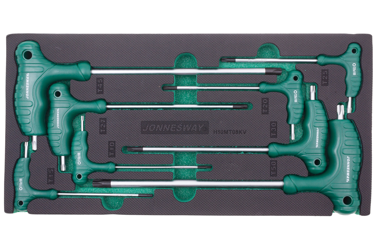 Modul pěnový - zástrčné klíče TORX s T rukojetí, T10 - T50, 8 ks - JONNESWAY H10MT08KV