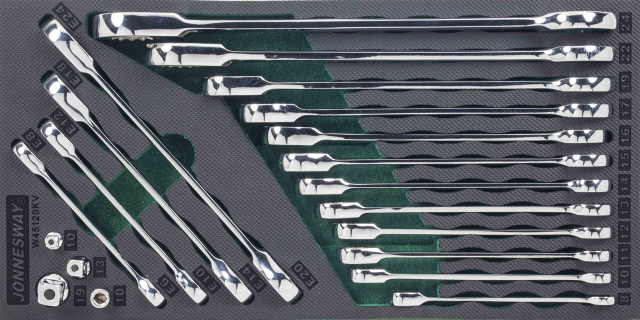 Modul pěnový - ráčnové klíče očkoploché a TORX-E, s adaptéry, 20 ks - JONNESWAY W45120KV