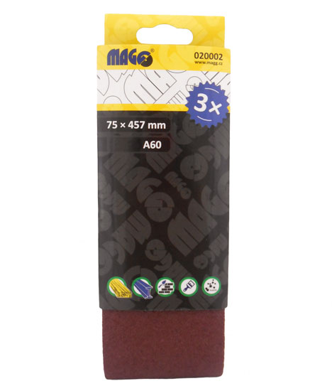 Brusné pásy 75 x 457 mm, různé hrubosti, pro pásové brusky - MAGG