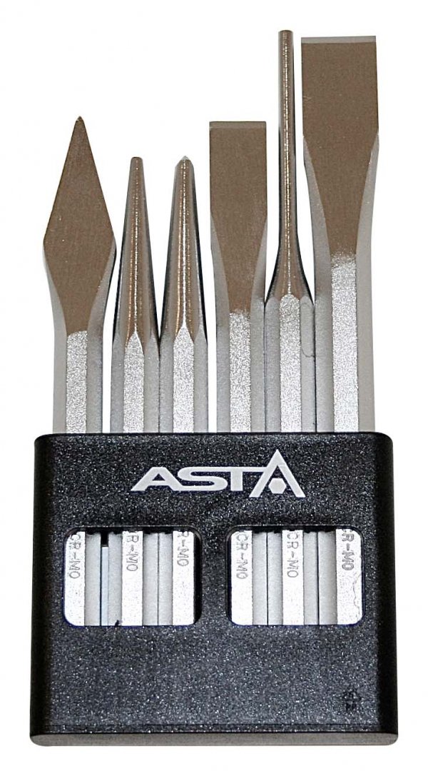 Vyrážeč, sekáče a důlčíky, sada 6 ks, Cr-Mo ocel - ASTA