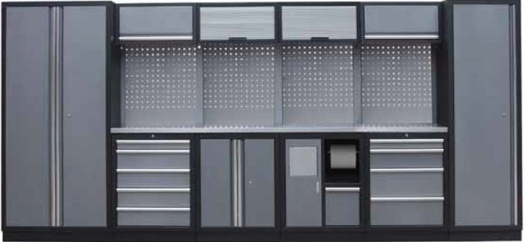 Sestava dílenského nábytku Procarosa PROFI L-II Pracovní deska: nerezová