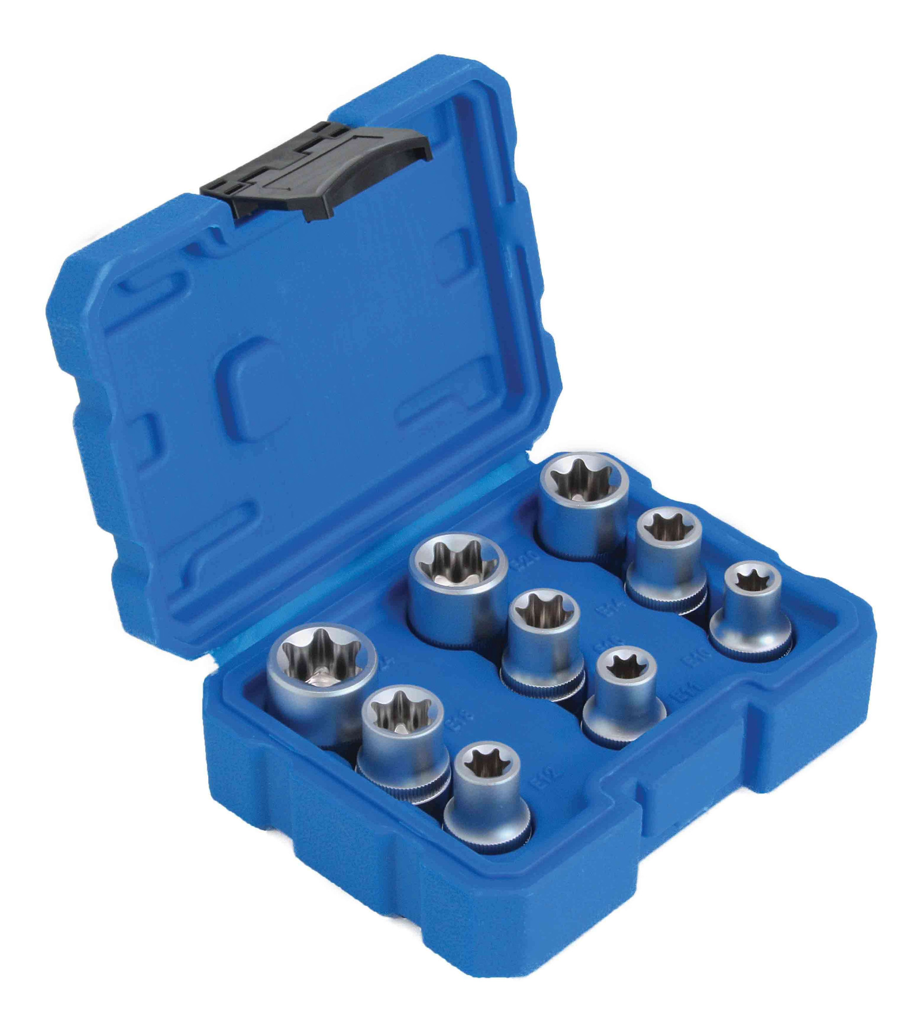 Hlavice 1/2” nástrčné TORX-E, vel. E10-E24, sada 9 ks - SATRA