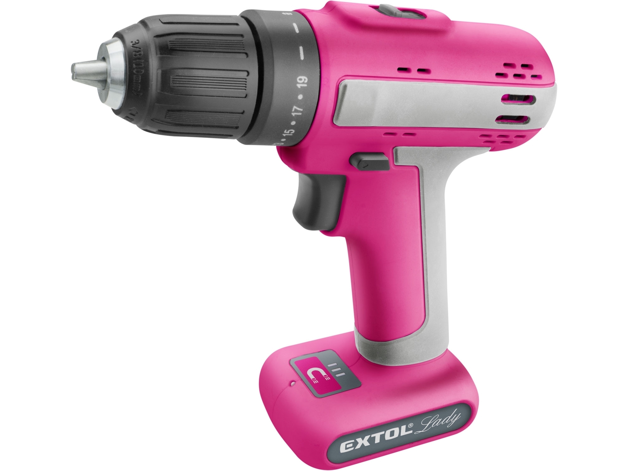 Aku vrtací šroubovák růžový, 12V Li-ion, 1500 mAh – EXTOL LADY