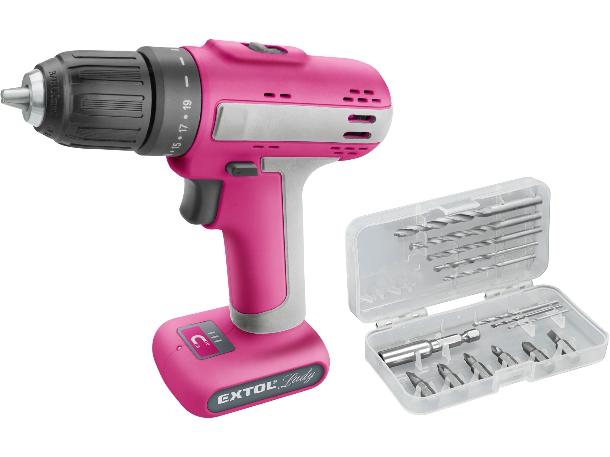 Vrtací šroubovák aku růžový 12V Li-ion 1500mAh