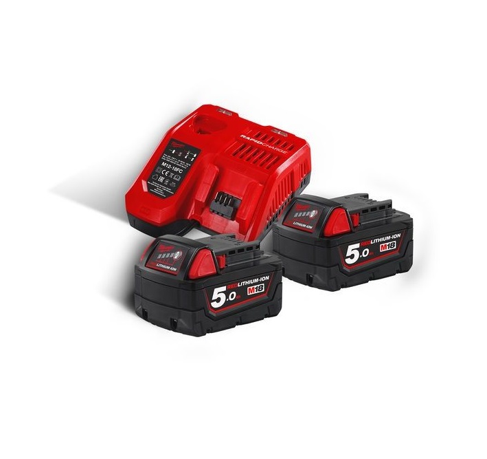 Sada nabíječky a 2 baterií 18V 5,0 Ah Li-Ion, pro aku nářadí - Milwaukee M18 NRG-502