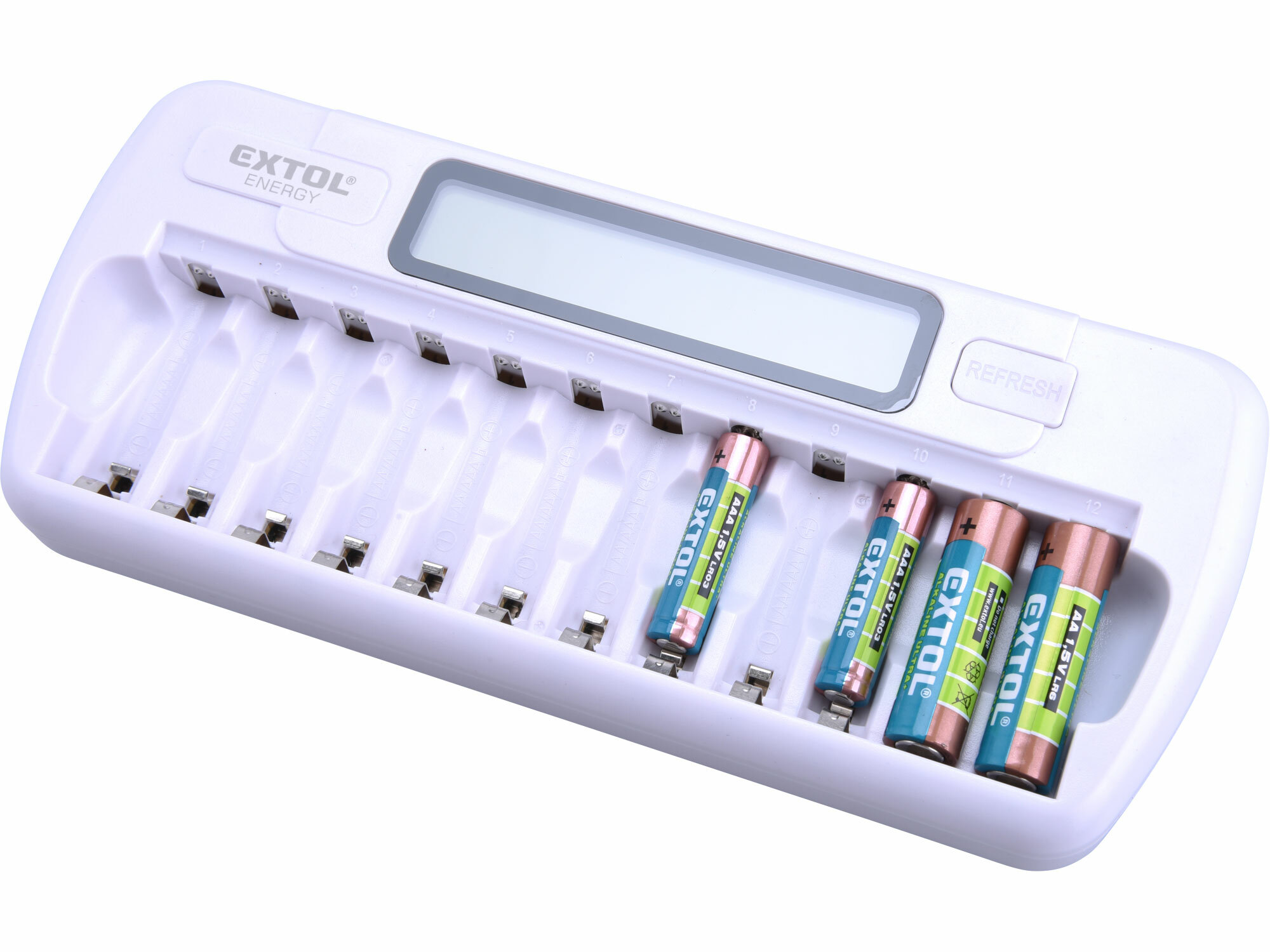 Nabíječka baterií AAA/AA, NiMh/NiCd, 12 slotů, individuální nabíjení EXTOL ENERGY EX42081