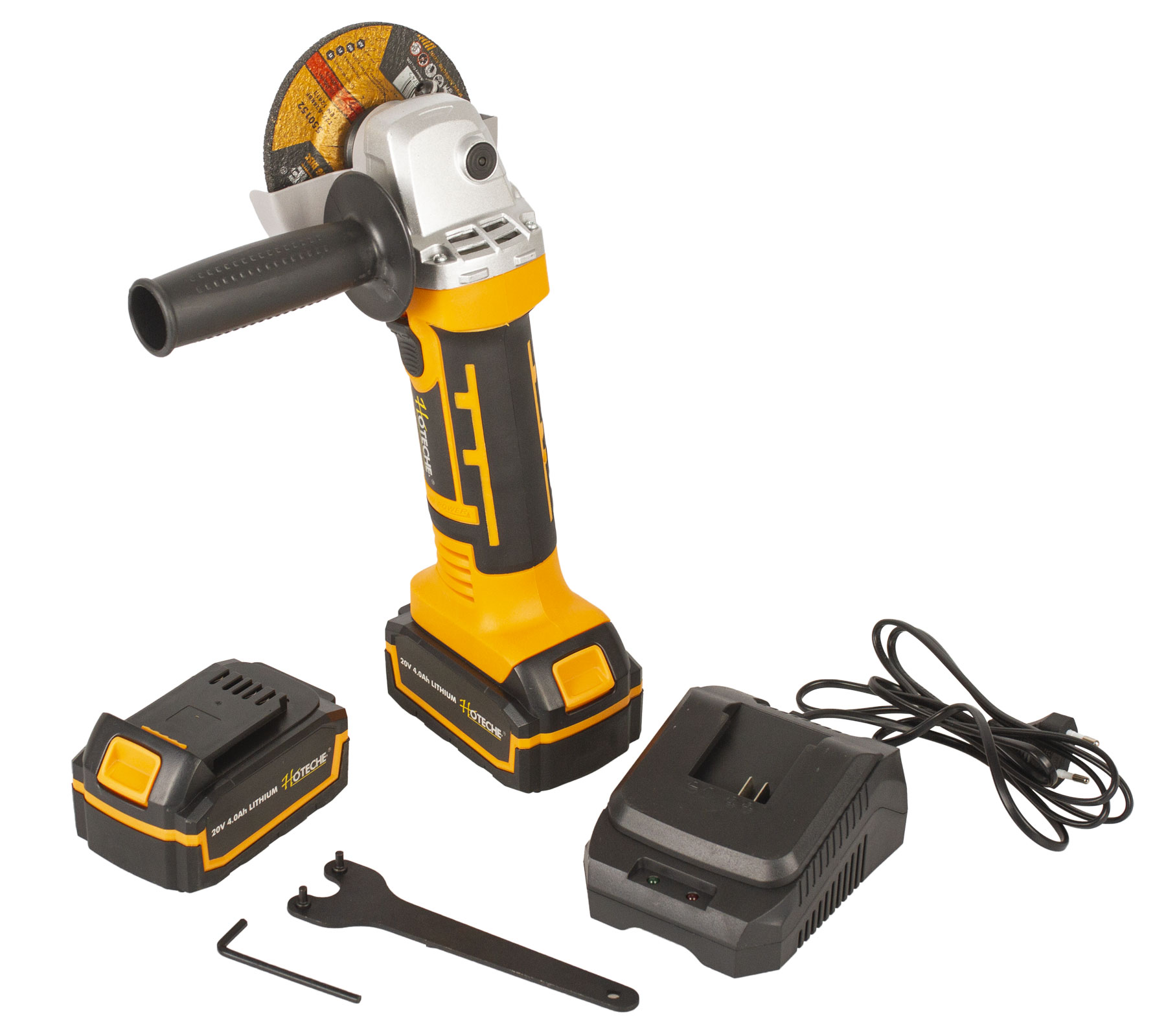 Aku úhlová bruska 115 mm, 20 V Li-Ion, 2 baterie 4000 mAh - HOTECHE