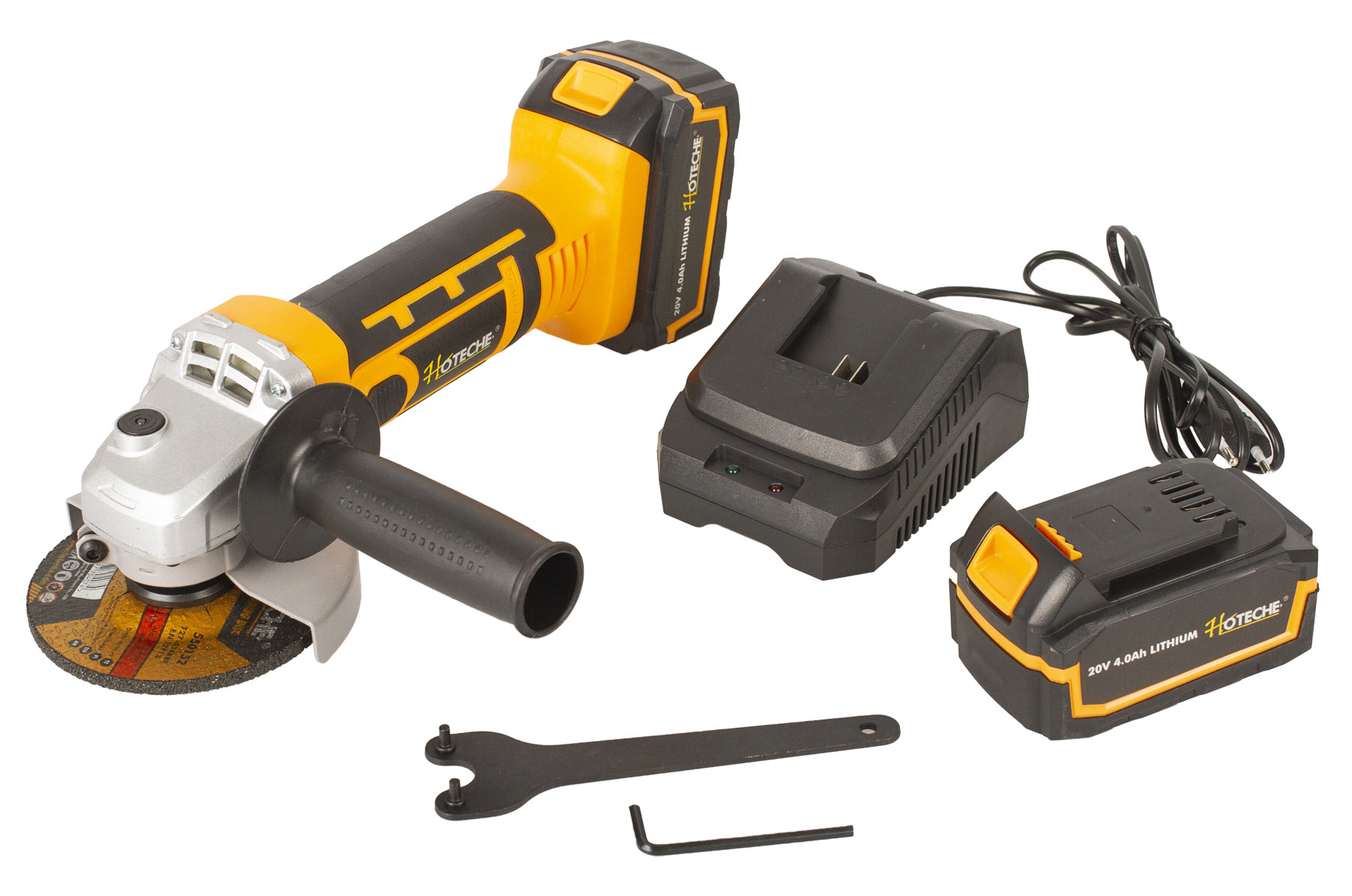 Aku úhlová bruska 115 mm, 20 V Li-Ion, 2 baterie 4000 mAh - HOTECHE