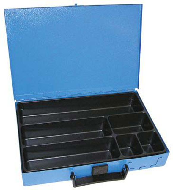 Kufr na spotřební materiál 330x230x50 mm, 6 přihrádek, plechový