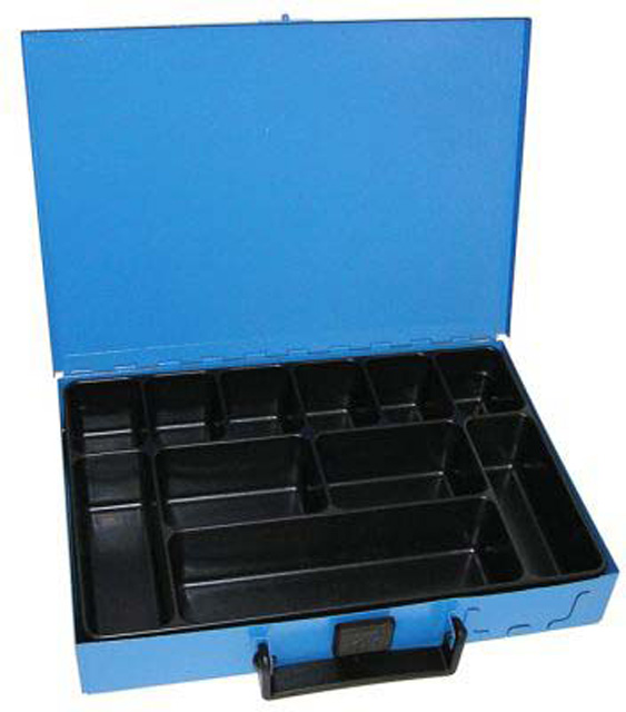 Kufr na spotřební materiál 330x230x50 mm, 11 přihrádek, plechový