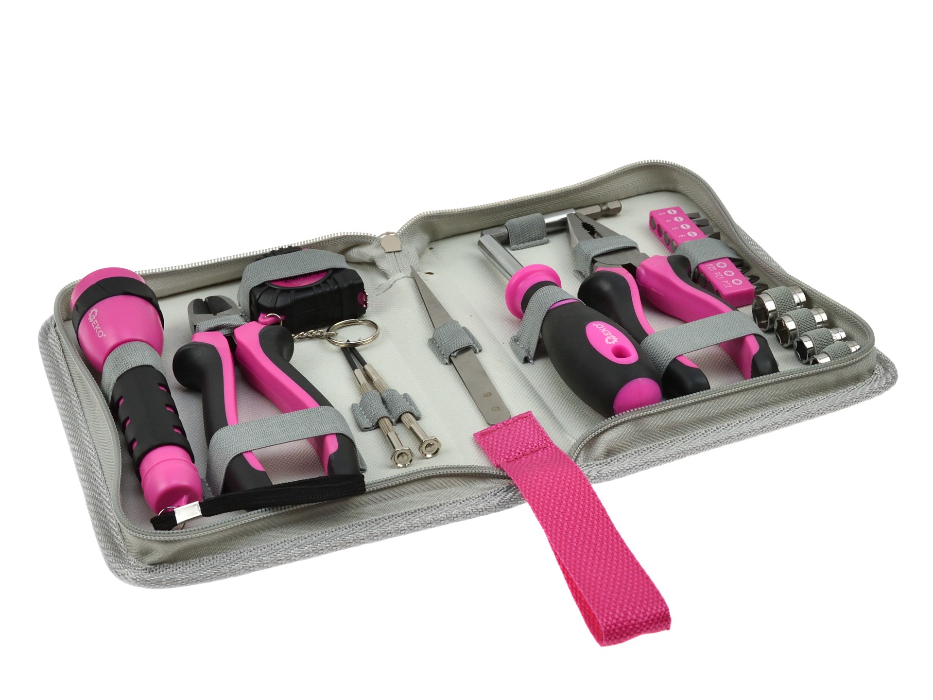 Dámská sada růžové nářadí LADY - kleště, bity, svítilna, metr, 23 dílů