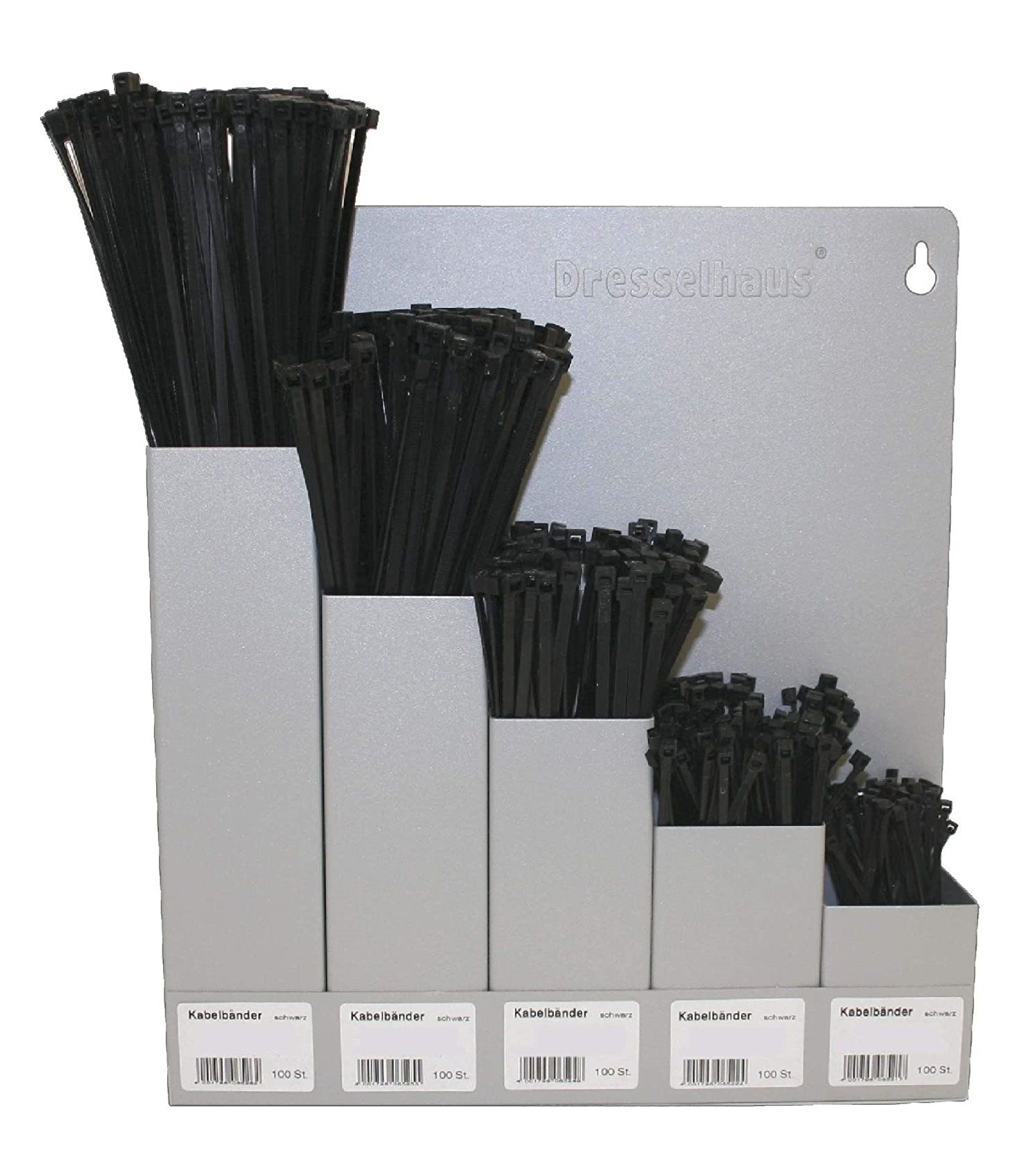 Stahovací pásky 3,6x140-4,8x360 mm, sada 500 ks v držáku