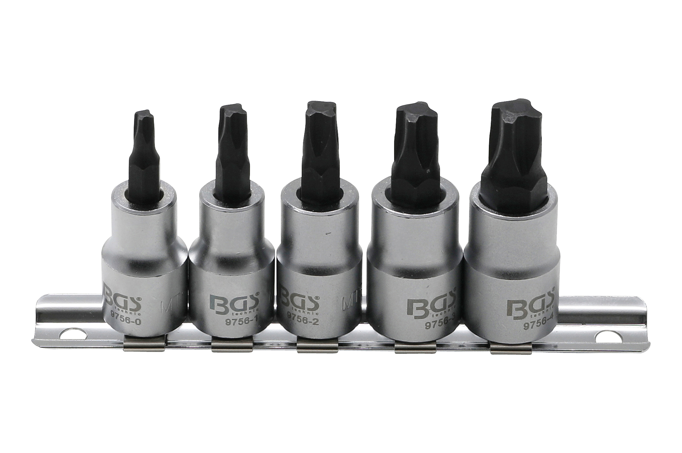 BGS technic Zástrčné hlavice 3/8" 4hranné MTS-Mortorq MTS0 –MTS04, sada 5 ks na liště - BGS 9756