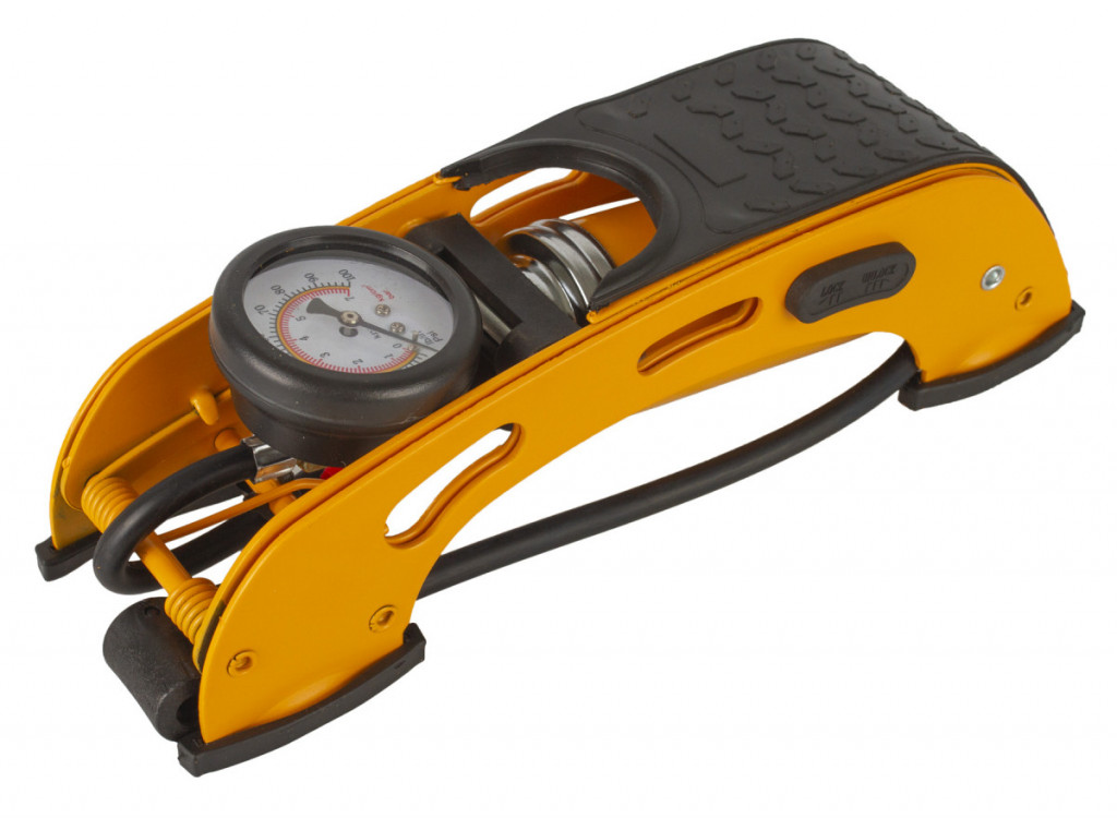 Nožní pumpa s manometrem, husticí adaptéry, zesílená konstrukce – HOTECHE