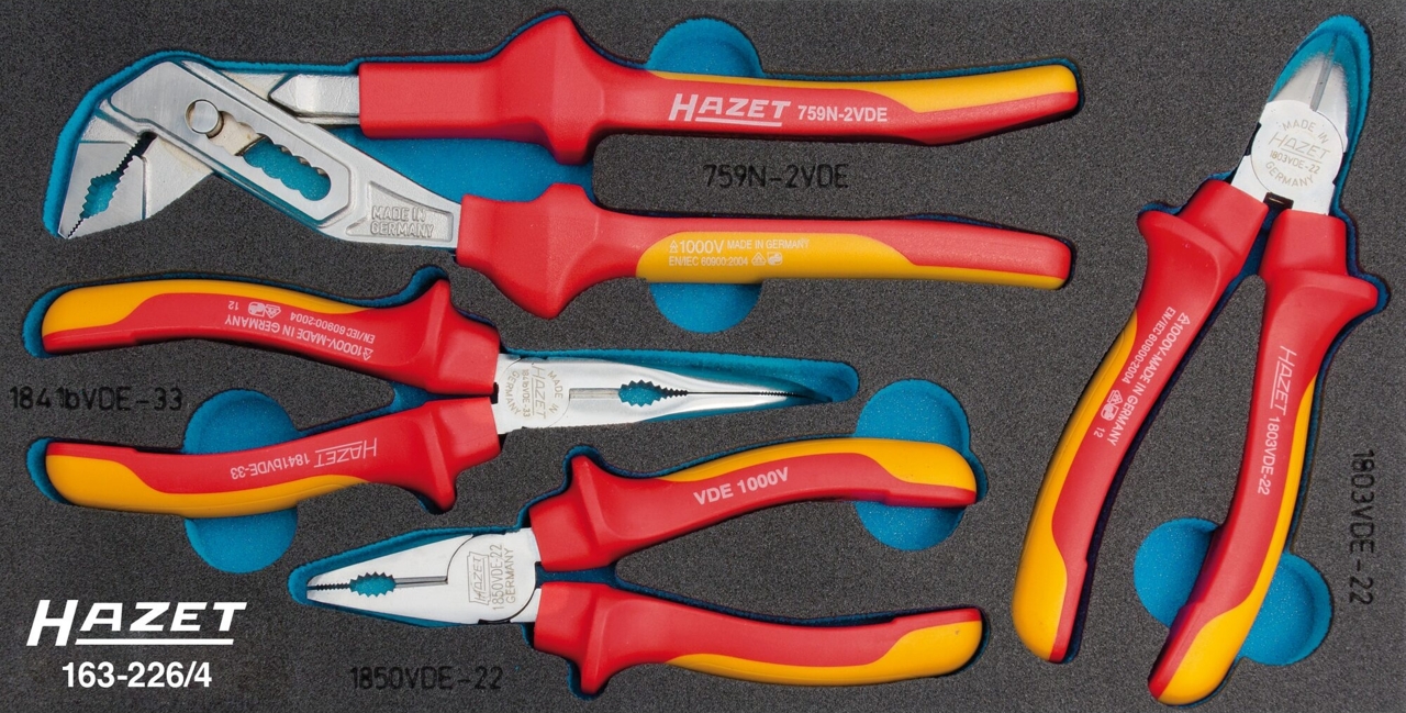 Elektrikářské kleště VDE, izolace 1000 V, sada 4 ks - HAZET 163-226/4