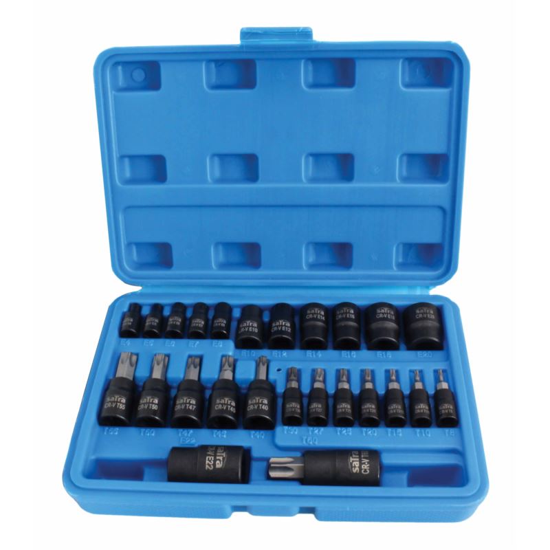 Zástrčné a nástrčné hlavice 1/4", 3/8" a 1/2” TORX a TORX-E, súprava 25 ks - SATRA