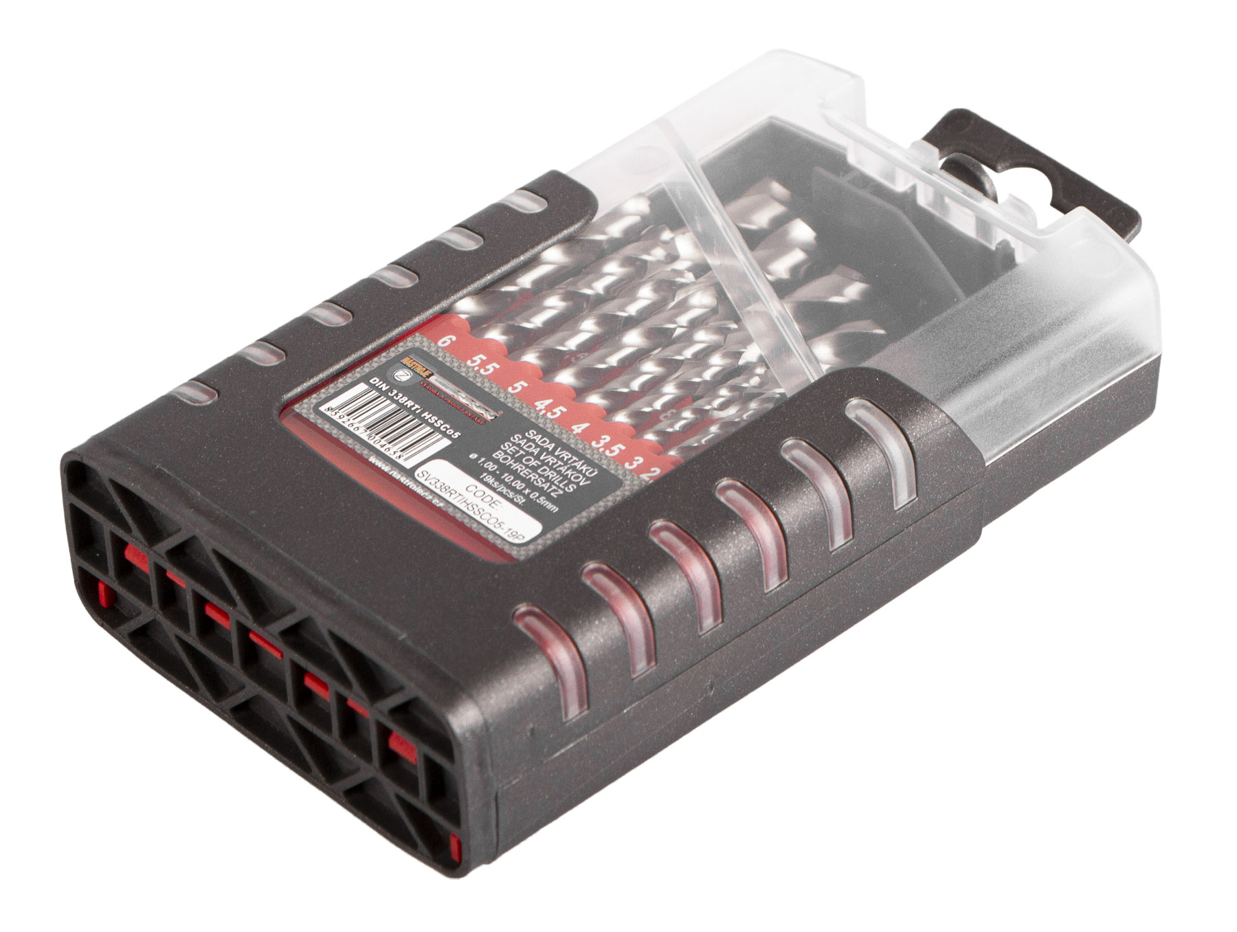 NÁSTROJE CZ Vrtáky do kovu kobaltové 1,00-10,00×0,5 mm, DIN 338RTiHSSCo5 PN 2907, sada 19 ks v plastu