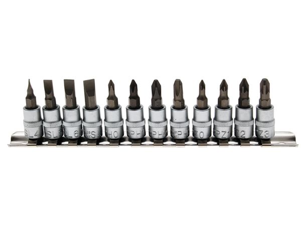 BGS technic Zástrčné hlavice 1/4" ploché a křížové, sada 12 ks na liště - BGS 2163