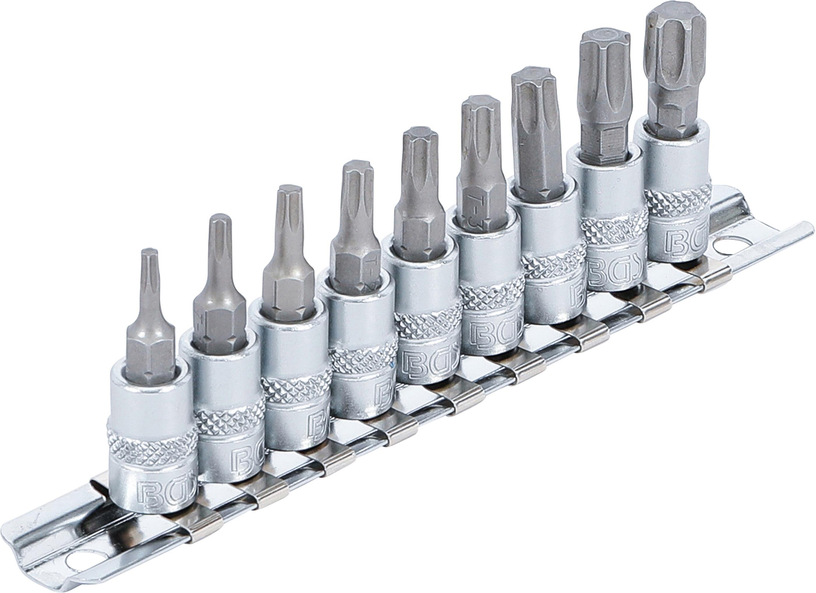 Zástrčné hlavice 1/4" TORX T10-T50, sada 9 ks na liště - BGS 2164