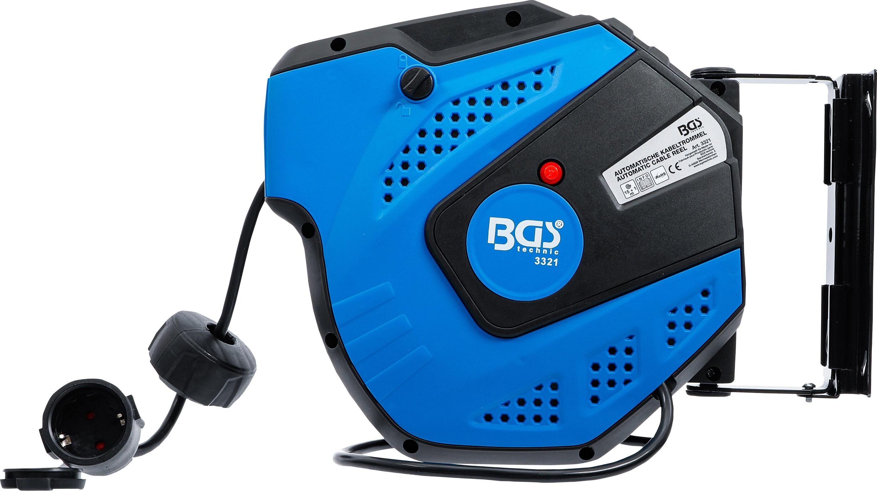 Samonavíjecí prodlužovací kabel s bubnem, 230 V, délka 15 metrů - BGS 3321