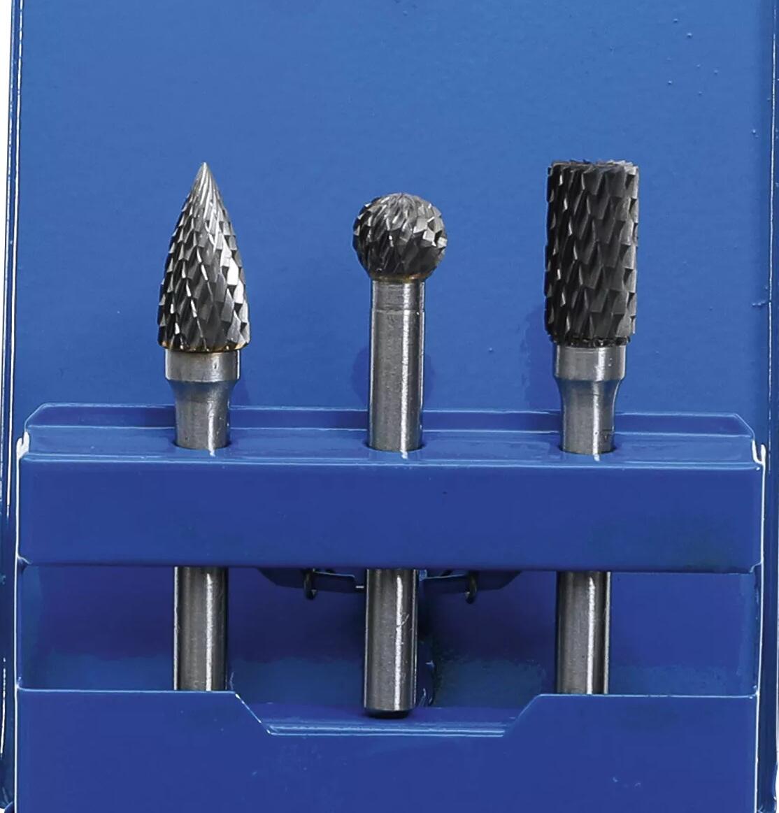 Tvrdokovové frézy - koule, kužel a válec, dřík 6 mm, sada 3 ks - BGS 111