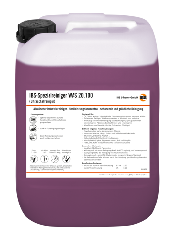 Čistiaci prostriedok WAS 20.100, 20 l, ultrazvukový čistič, koncentrát - IBS Scherer