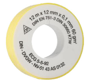 Těsnící teflonová páska do závitů 12 m × 12 mm × 0,1 mm, 60 g/m2