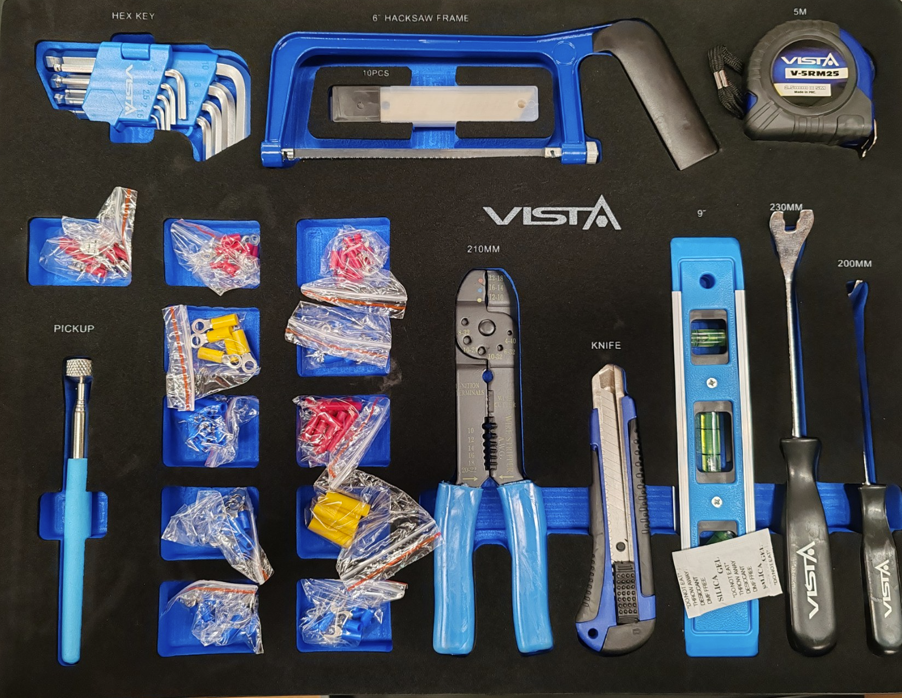 Dílenský montážní vozík vybavený, 257 ks nářadí, 7 zásuvek a skříňka - VISTA