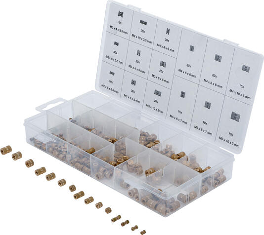 Vkládací - lisovací matice, mosazné, metrický závit, sada 330 ks - BGS 85223