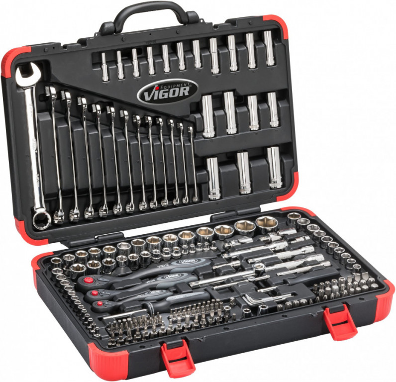 Gola sada 1/4”, 3/8”, 1/2”, s klíči, 216 ks v kufru - VIGOR V3277N