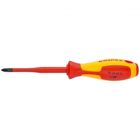 Šroubovák křížový (Philips), izolovaný 1000V, PH1, délka 187 mm, zúžený - KNIPEX 982401SL Délka: 212 mm, Velikost: PH2, Provedení: Zúžený