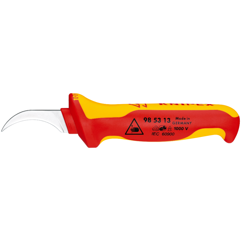 Nůž na odizolování kabelů srpový, izolovaný 1000V, čepel 50 mm - KNIPEX 98 53 13