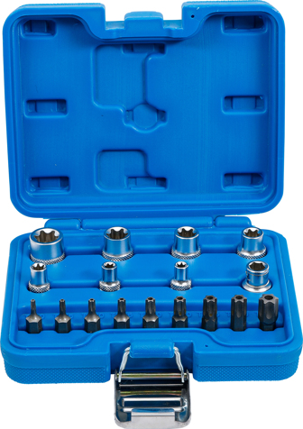 Nástrčné hlavice 1/4" a 3/8" a bity TORX a E-TORX, sada 17 dílů - BGS 5023