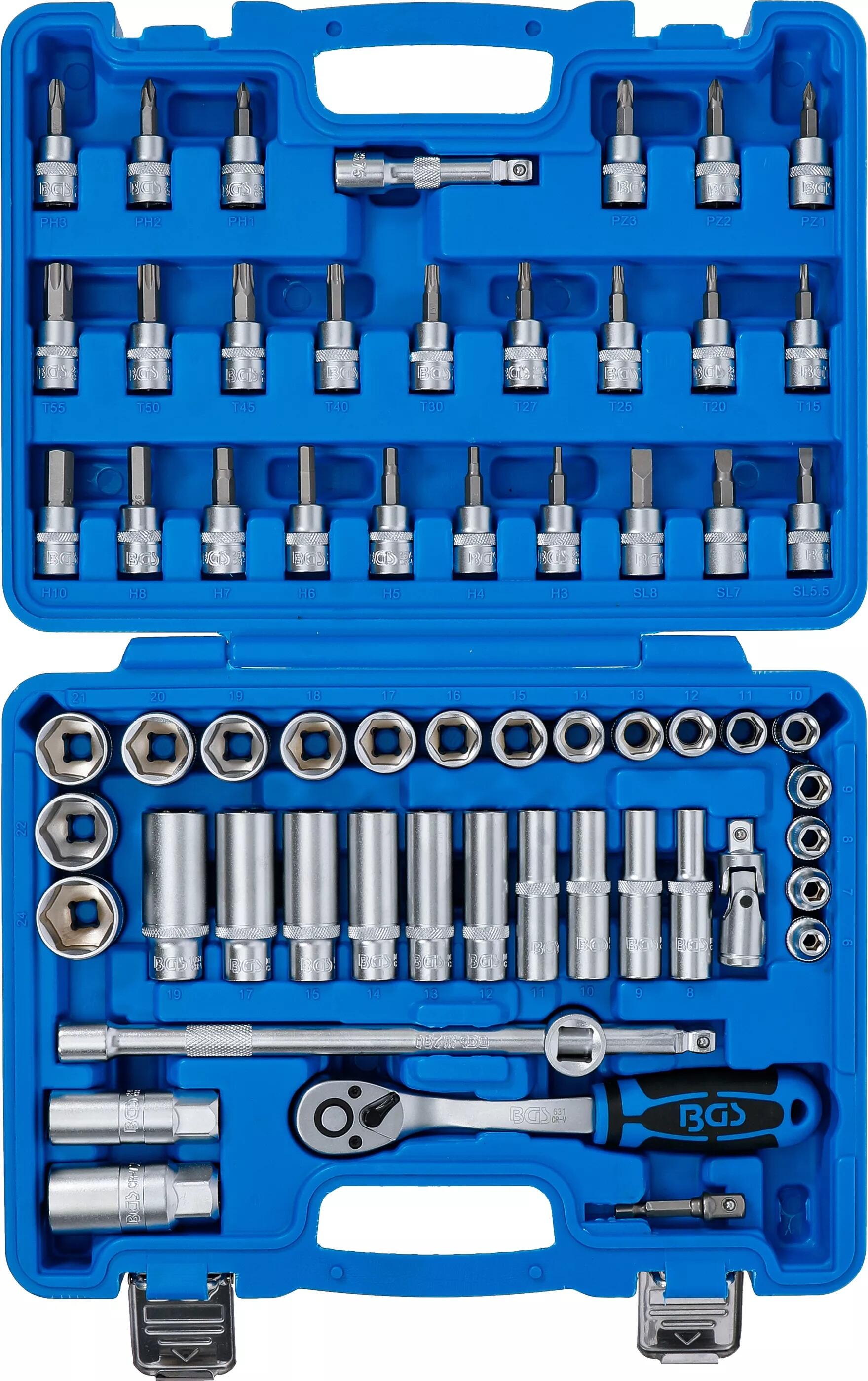 Gola sada 3/8", 6hranné hlavice 6-24 mm, 61 dílů - BGS 2218