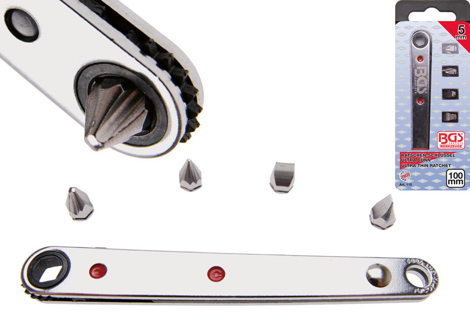Ráčnový klíč 100 mm s výměnnými bity 1/4" (PL + PH) - BGS 115