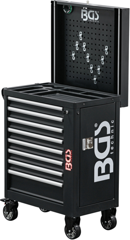 Dílenský vozík nevybavený, 8 zásuvek, s výsuvnou stěnou a Bluetooth reproduktorem BGS 4108