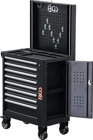 Dílenský vozík nevybavený, 8 zásuvek, s výsuvnou stěnou a Bluetooth reproduktorem BGS 4108