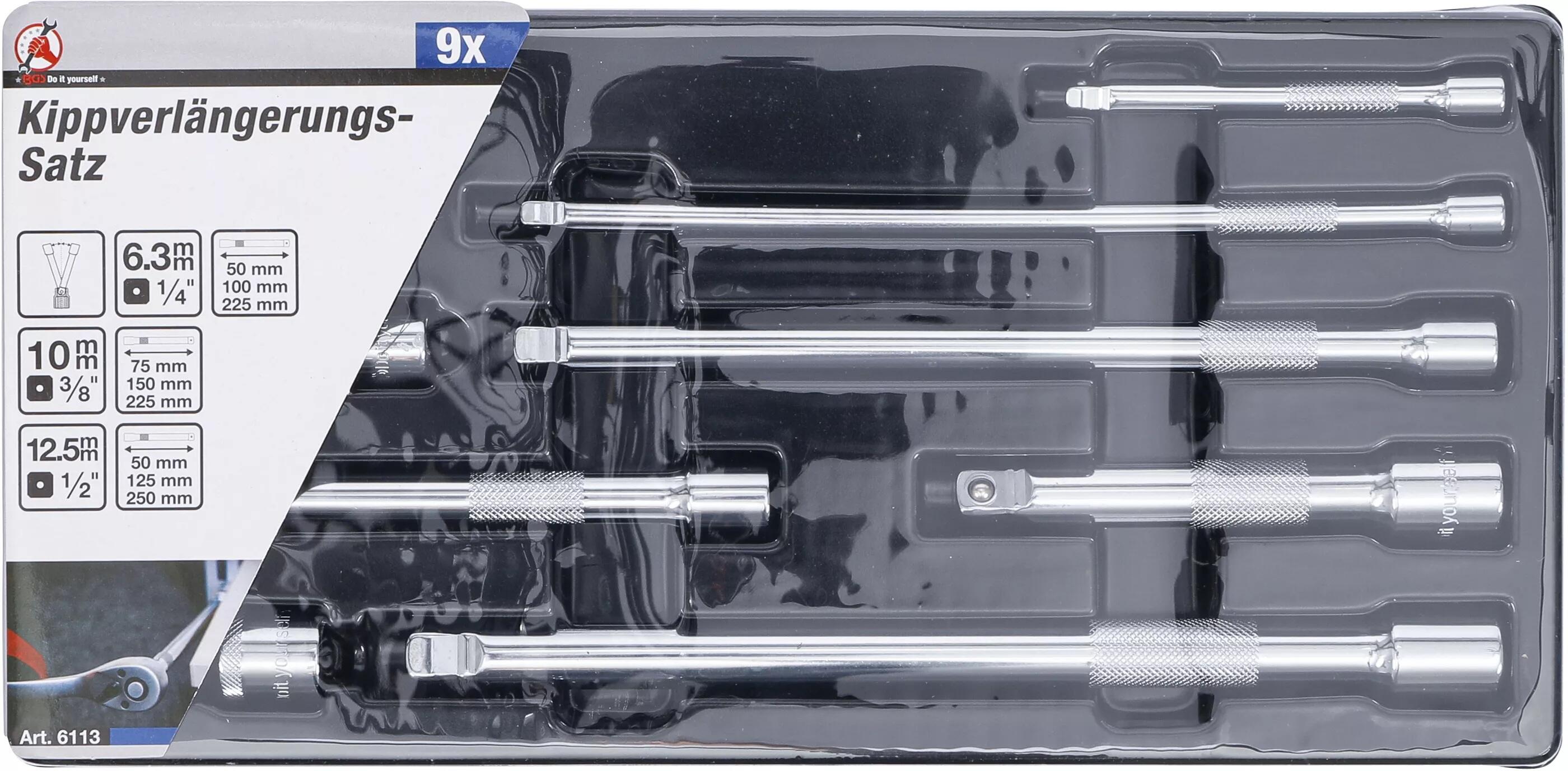 Prodloužení - nástavce výkyvné, 1/4", 3/8" a 1/2", sada 9 dílů - BGS 6113