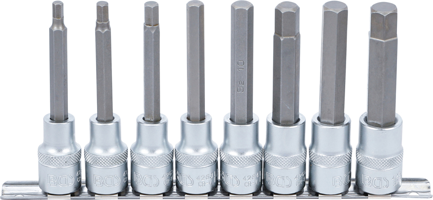 BGS technic Zástrčné hlavice Imbus 1/2", H5-H13, prodloužené 100 mm, sada 8 dílů na liště - BGS 5176