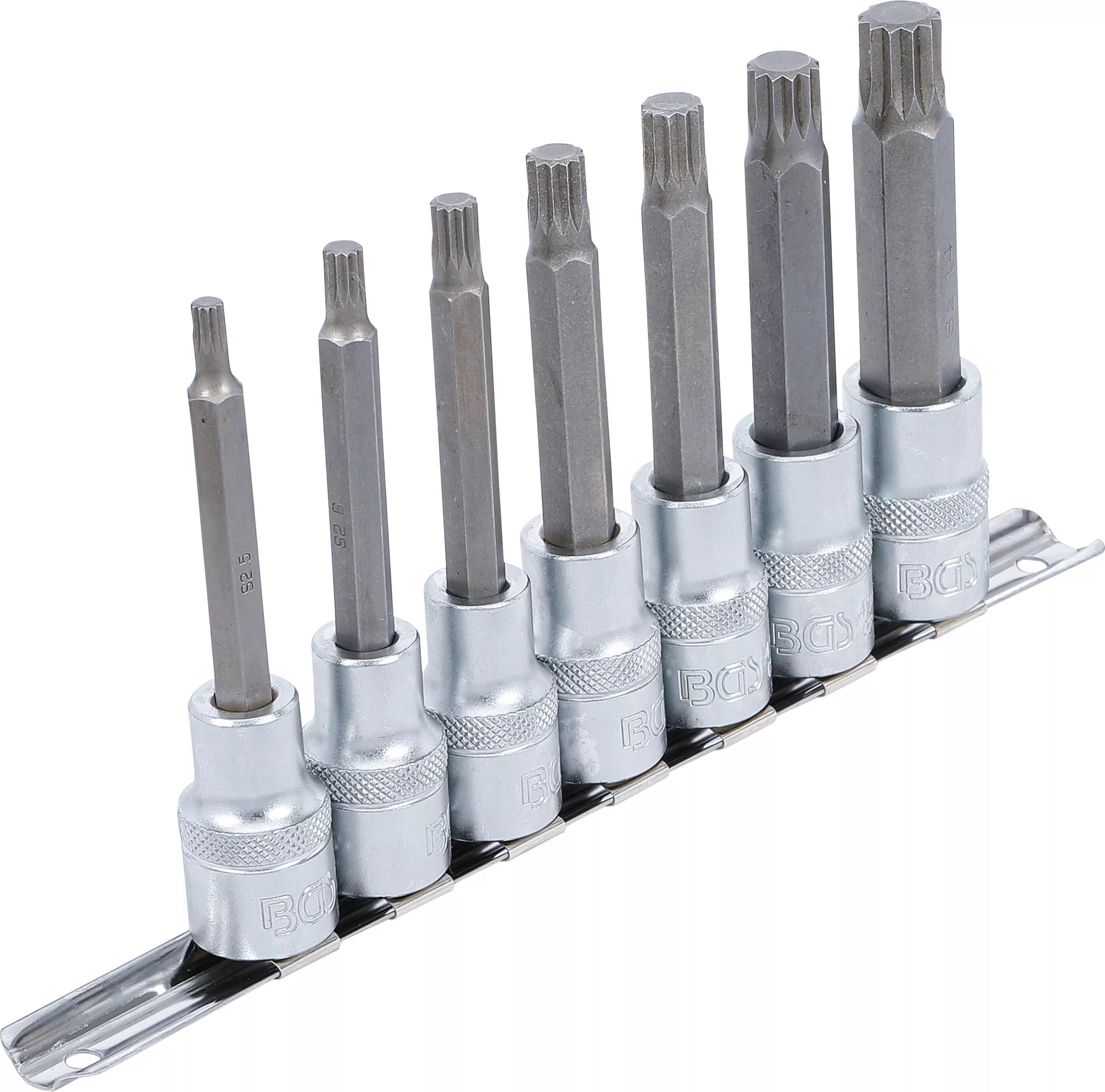 Zástrčné hlavice XZN 1/2", M5-M14, prodloužené 100 mm, sada 7 dílů na liště - BGS 5175
